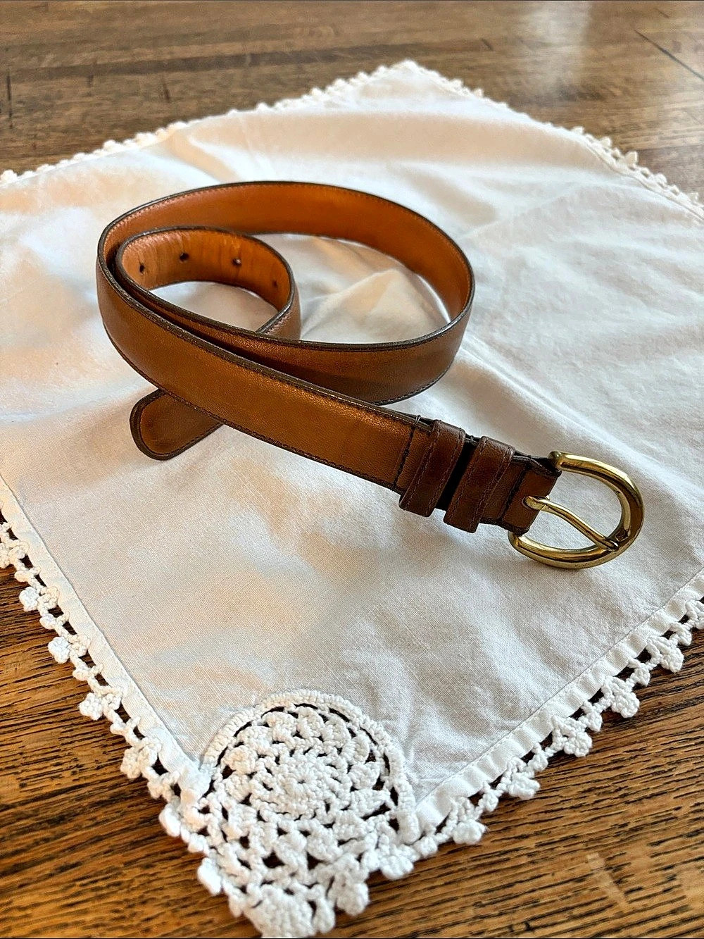 Vintage Coach 8400 Leather Belt in Putty w/ Brass Buckle Sz 28 Made in US